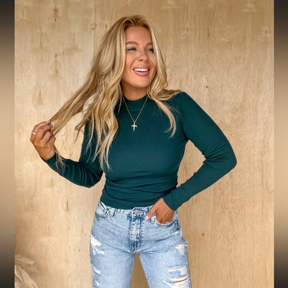 NWT The Workshop Hunter Green Ribbed Mock Neck Sweater